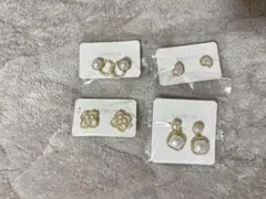 ピアス　4点セット　パール　キャッチ付き　ハート　花　四角　丸