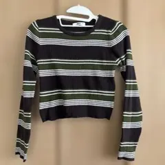 WEGO オリーブグリーン/ブラック ストライプニット