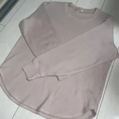 UNIQLO ワッフルクルーネックT くすみピンク