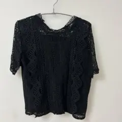 【新品】黒 レース 半袖シャツ フリル付き