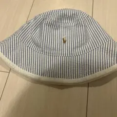 ポロ刺繍入りベビー帽子 48cm 青白ストライプ