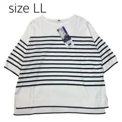 【size LL】 新品未使用　ボーダー半袖ニット　アイボリー