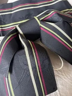 【未使用】浴衣用 作り帯 黒×マルチストライプ シック モダン 粋