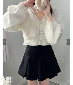 GRL パールボタンショート丈ニットカーディガン ホワイト