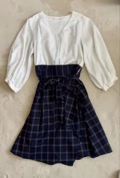 セシルマクビー ワンピース チェック ドッキング ウエストリボン