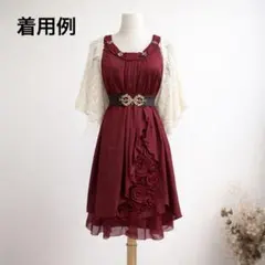 旧タグaxes パーティドレス 薔薇装飾 フリル シフォン 結婚式 ワインレッド