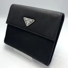 【美品】PRADA プラダ 三角ロゴ ナイロン 二つ折り財布 ブラック