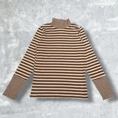【未使用】 VINTAGE タートルネックロンT M ボーダー 細身 伸縮性