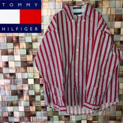 トミーヒルフィガー マルチカラーストライプワンポイント刺繍シャツオーバーサイズ