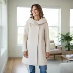 ストロベリーフィールズ　カシミーナウール　フーテッドコート ベージュ 　L〜XL