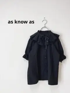 as know as アズノウアズ　襟フリル紐付きリボンブラウス　ブラック