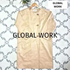 GLOBAL WORK ベージュノーカラーハーフコート Mサイズ裏地付き春秋