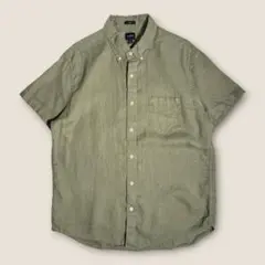 【ミリタリーカラー】J.CREW リネンコットン BD半袖シャツ L SLIMのサムネイル