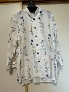 美品 ユナイテッドアローズ シアー 花柄 半袖シャツ ブラウス 水彩画風 