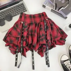 お出かけにぴったり✨チェック柄ミニスカートパンツ付き