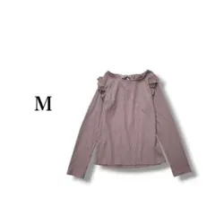 肩フリルバックリボンカットソー 【M】 リブ ガーリー 異素材のサムネイル