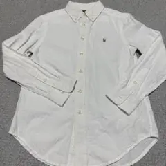 ポロ刺繍 ホワイトボタン長袖シャツ