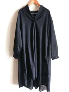 ハニーサックルローズ ☆ 黒の長袖シャツワンピース リネン 大きいサイズ