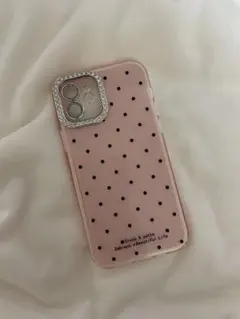 iPhone12ケース ピンク ドット柄 ラインストーン