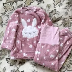 ウサギ刺繍　フリースパジャマセット　腹巻き付き　90㎝　長袖　長ズボン