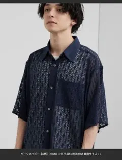 MONO-MART レース半袖シャツ ダークネイビー M
