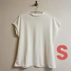 ユニクロ クレープジャージー スタンドカラーT 半袖 OFF WHITE Sのサムネイル