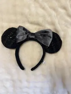 ディズニー カチューシャ ブラック ツイード スパンコール