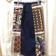 新品 デニム サテン 異素材 タイトスカート アジアン エスニック