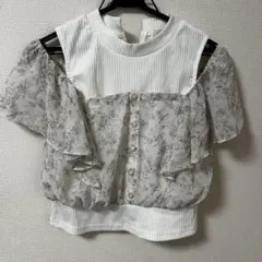 abc une face 花柄シフォン切替 半袖トップスのサムネイル