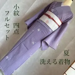 単衣　小紋　フルセット　夏着物　洗える着物　絽　紗　くす玉　鞠　T5のサムネイル