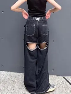 ANDWANG バックカットアウトデニムパンツ ブラック　【Mサイズ】 2026年最新】andwang back cutout denim pantsの人気アイテム - メルカリ