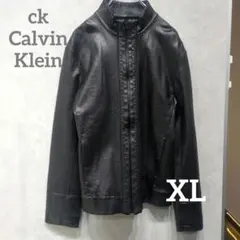 極美品 XL】カルバンクライン コーティング ブルゾン レザー風 黒 オンワード