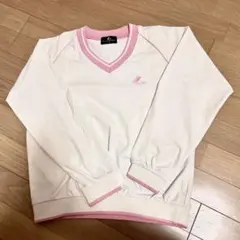 ホワイト ピンク Vネック 長袖ウェア　S ルーセント　テニス　卓球　バド
