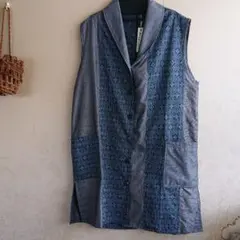 値下げします。着物リメイク 大島紬紺系 ロングベスト