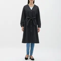 トレンチノーカラーコート トレンチワンピース トレンチコート ロングワンピース