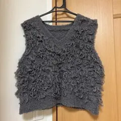 DISCOAT フリンジVネックベスト グレー