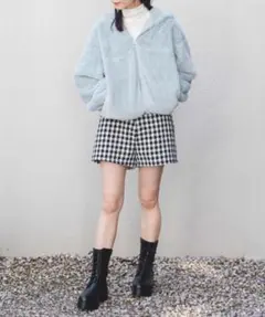 WEGO 水色 フード付き ファーコートのサムネイル
