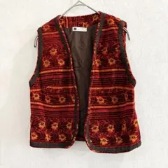 ベスト　花柄　総柄　レッド系