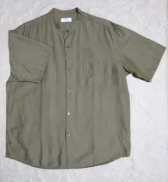 ユニクロ　リネンコットンスタンドカラーシャツ　オリーブ　XL
