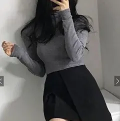 新品タグ付き【GRL】Sサイズ ハイネックリブニットトップス[cu441]