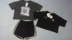 【新品タグ付】グレー黒Tシャツとショートパンツセット