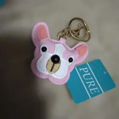 犬の顔型ピンクキーホルダー