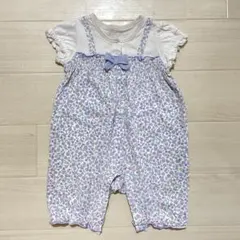 ミキハウス 花柄 重ね着風 半袖ロンパース 70cm