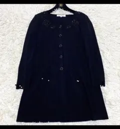 【美品✨】スーパービューティー ロングカーディガン ビジュー チュニック 黒40