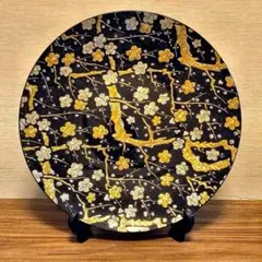 枝梅絵 飾り皿 金糸銀糸 KANO 大皿 39cm 昭和ヴィンテージ