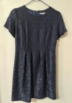 ハニーズ ひざ丈ワンピース 花柄 レース ネイビー お呼ばれ