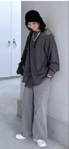 新品　LEPSIM 切り替えワイドパンツ　(グレー18)Lサイズ