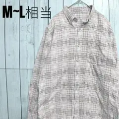 チェックシャツ コットン100% 長袖ネルシャツ Mサイズ ピンク系 春秋 古着