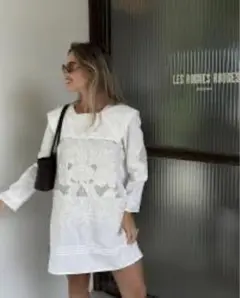 ZARA ホワイト刺繍ワンピース