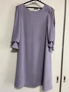 結婚式　二次会　シンプルワンピース　淡いパープル　オーガンジーフリル袖透け感